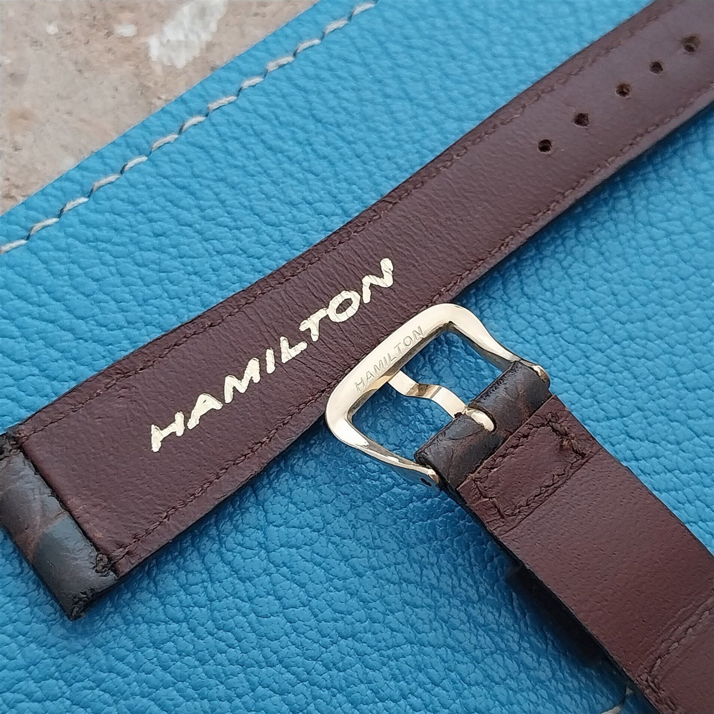 Hamilton 17.4mm Croc Grain Leather Vintage Watch Strap & Gold Logo Buckle
