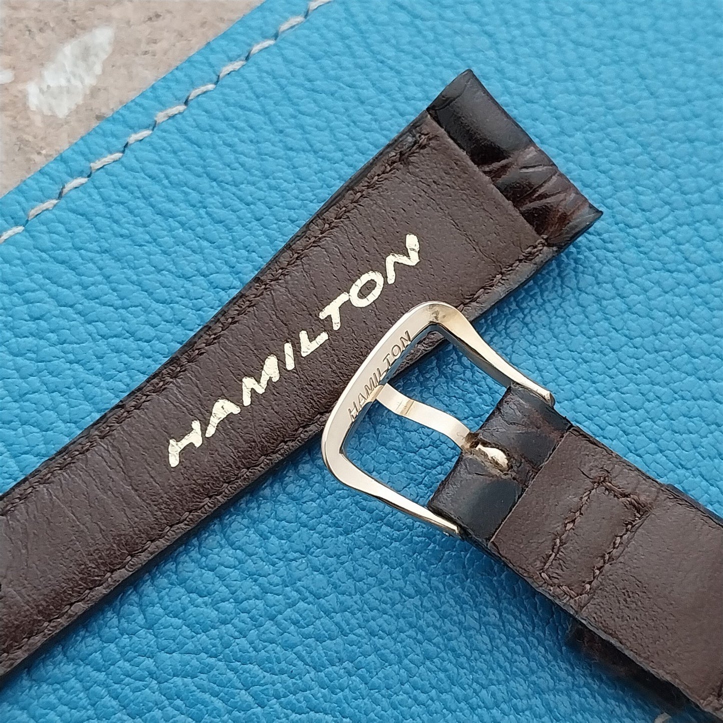 Hamilton 17.4mm Croc Grain Leather Vintage Watch Strap & Gold Logo Buckle