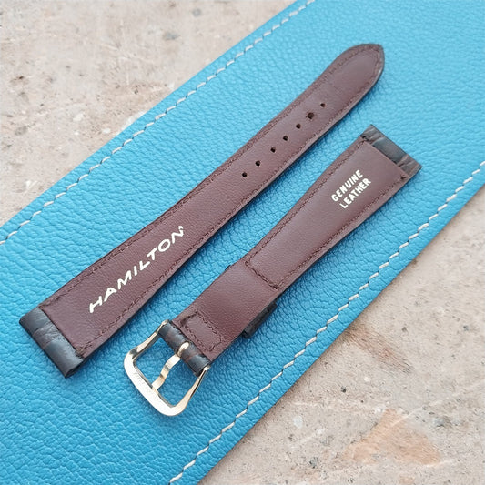 Hamilton 17mm Croc Grain Leather Vintage Watch Strap & Gold Logo Buckle