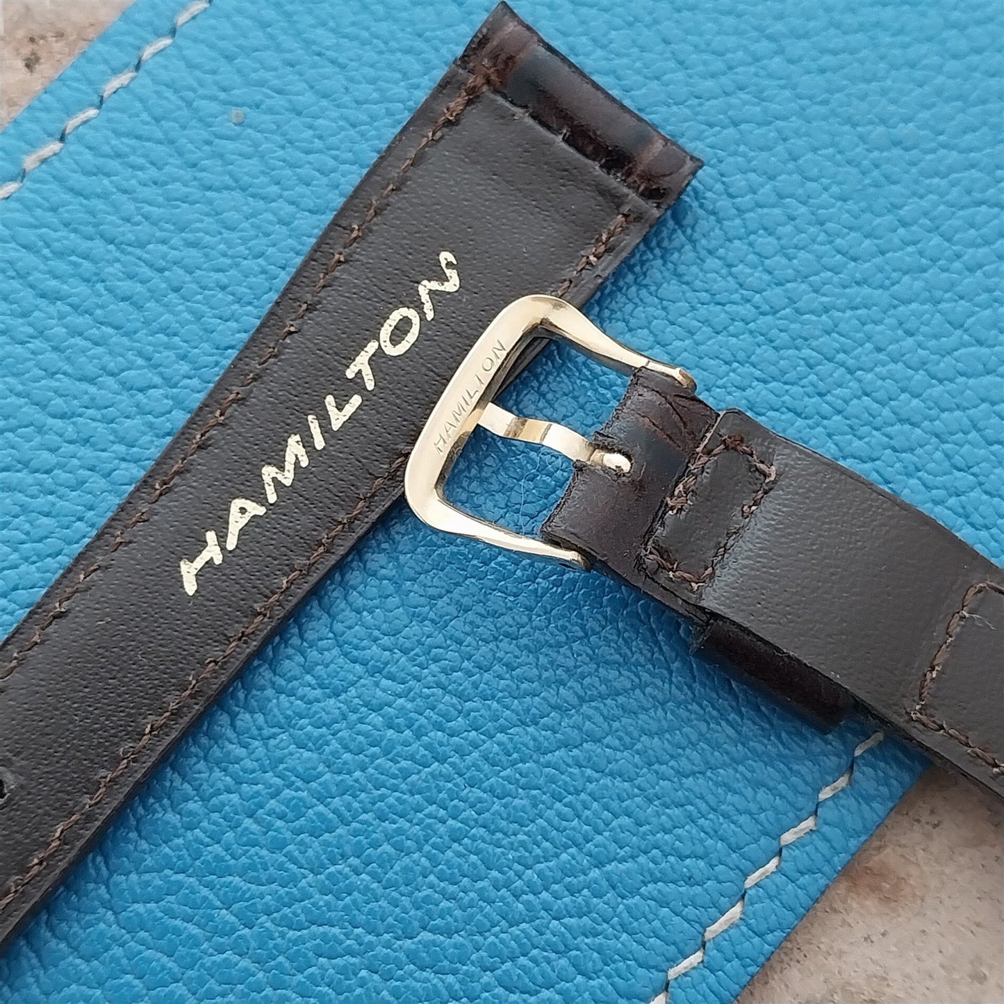 Hamilton 17.3mm Croc Grain Leather Vintage Watch Strap & Gold Logo Buckle