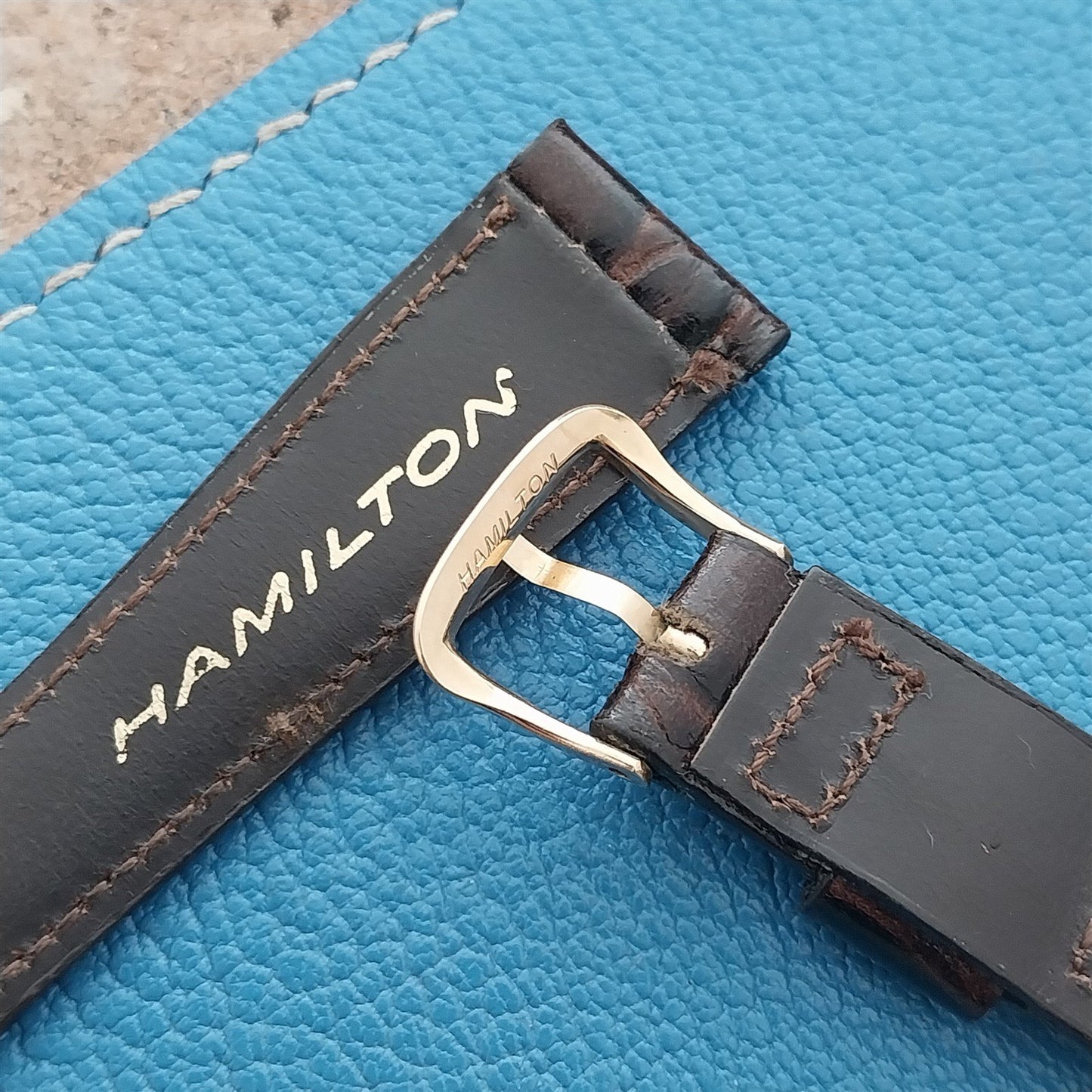 Hamilton 17.2mm Croc Grain Leather Vintage Watch Strap & Gold Logo Buckle
