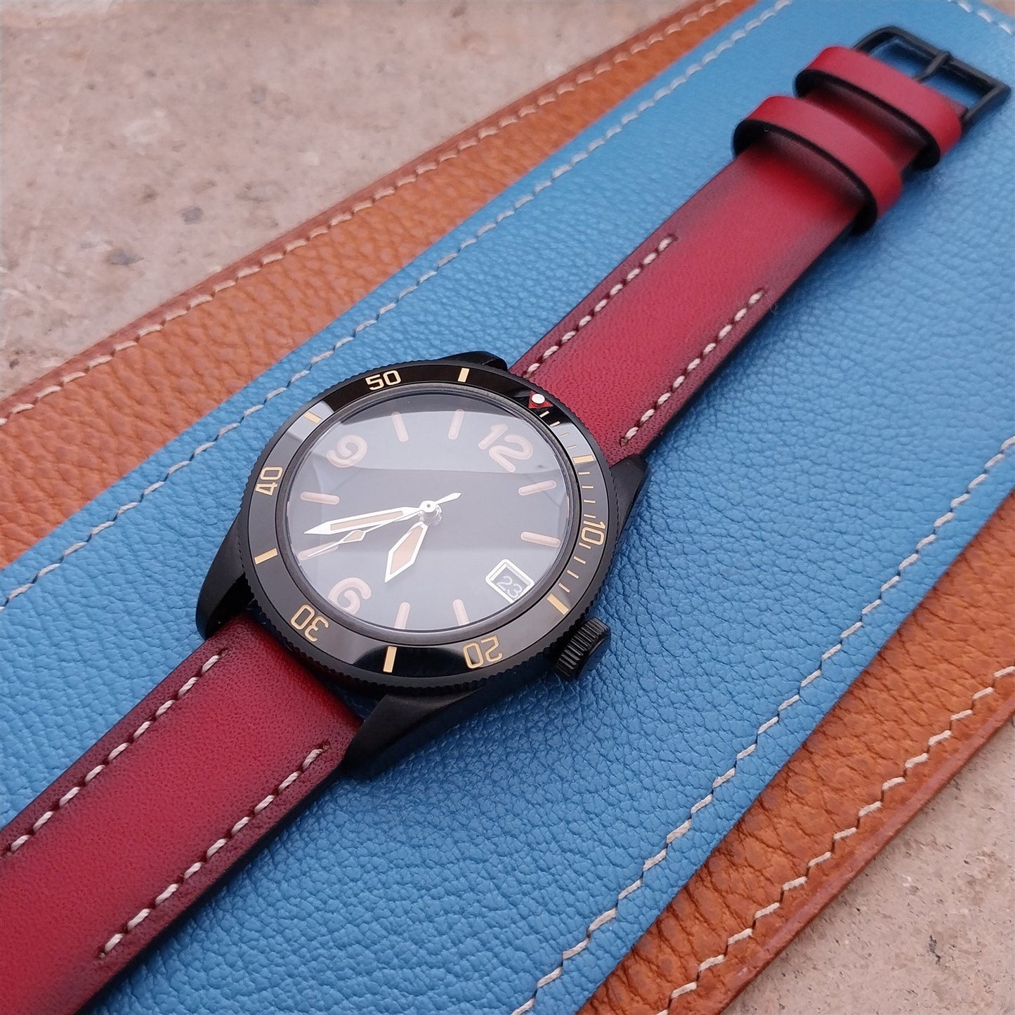 20mm Eulit Woodstock Vintage Style Rustic Red Leather 20/18 Watch Strap