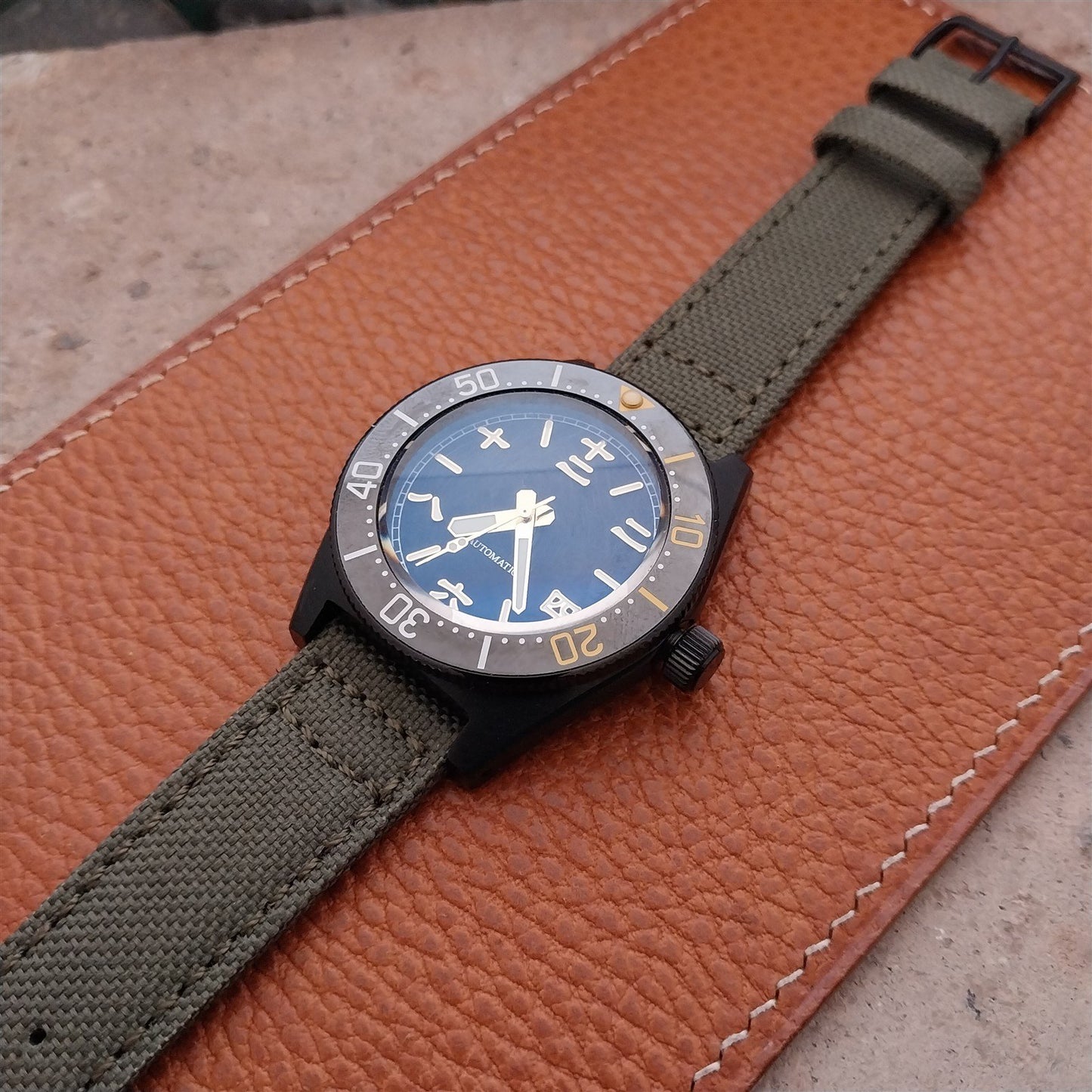 20mm Eulit Canvas Vintage Style Olive OD Green 20/18 Watch Strap