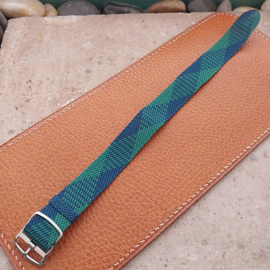 Eulit Perlon 18mm Green & Blue 1960s Single Pass Vintage Field Watch Strap