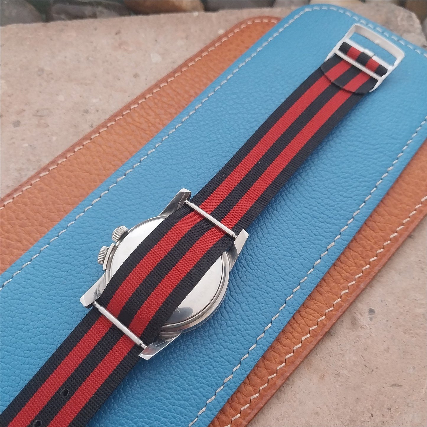 Vintage 20mm Perlon Black & Red Striped Single Pass 1960s Unused Watch Strap