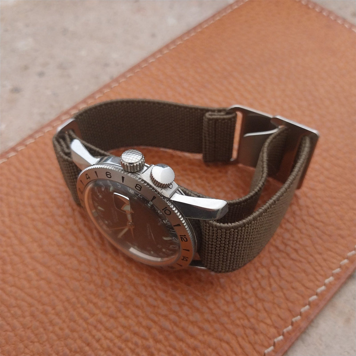 20mm Marine Nationale MN Parachute OD Olive Green Elastic Watch Strap