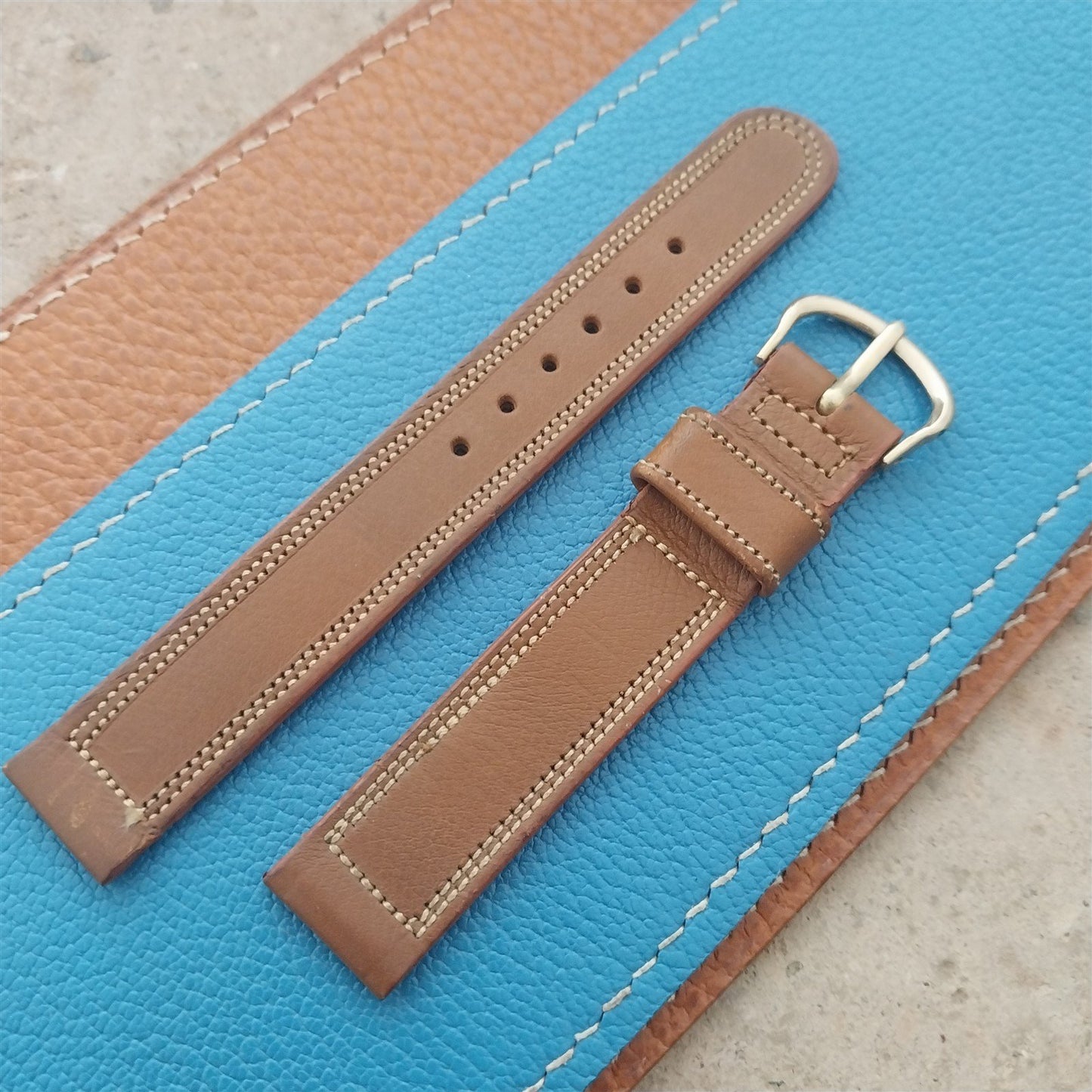 1950s 5/8" Double-Stitch Calfskin Classic Leather Vintage Watch Band