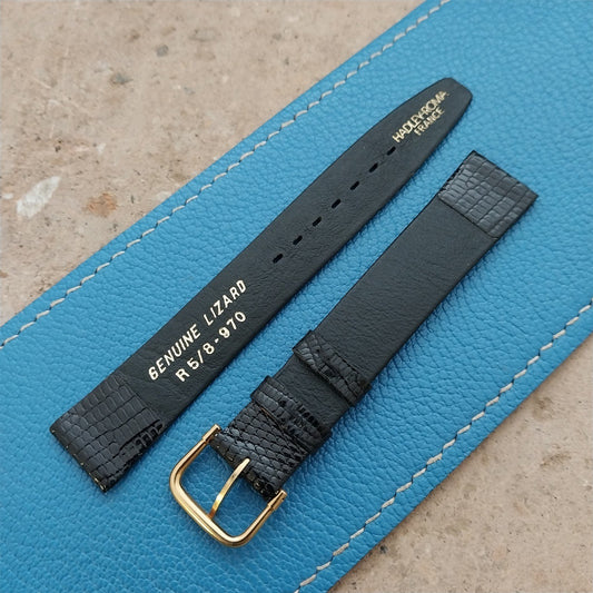 Vintage 16mm Hadley Roma France Black Lizard Classic Tapered Watch Strap