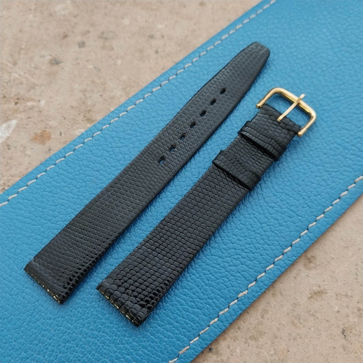 Vintage 16mm Hadley Roma France Black Lizard Classic Tapered Watch Strap