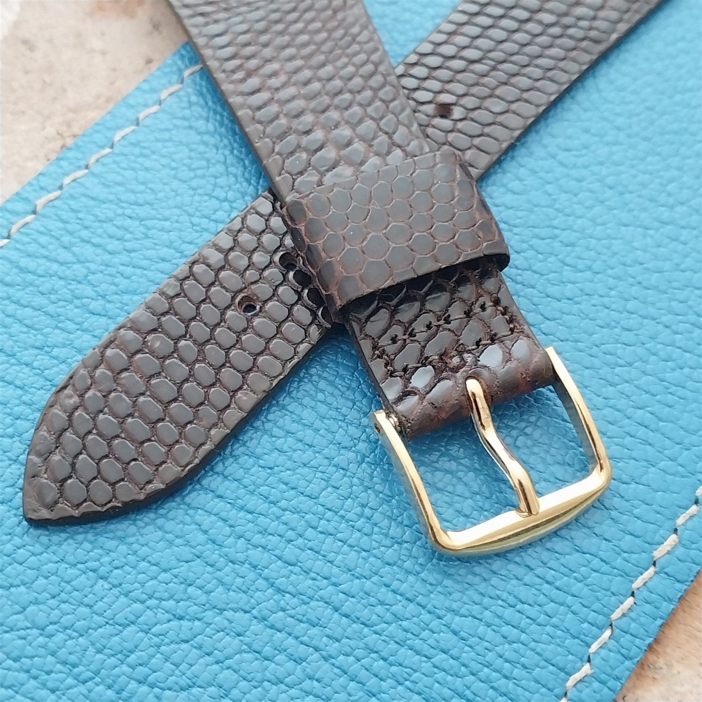 Vintage 22mm Brown Lizard-Grain Leather Classic Tapered 22/16 Unused Watch Strap