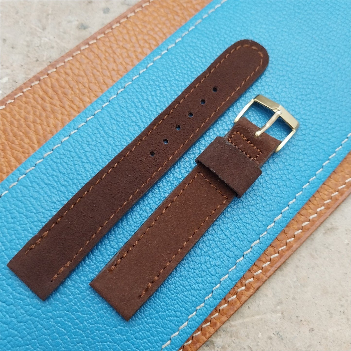 5/8" Brown Suede Single-Keeper nos Unused 1950s Vintage Watch Strap