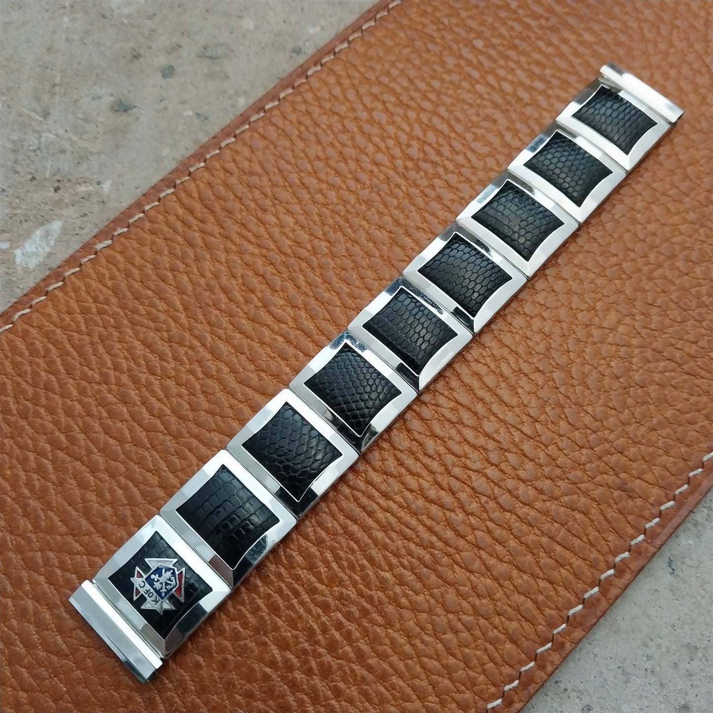 Knights of Columbus Flex-Let White Gold Filled & Lizard 1950s Vintage Watch Band