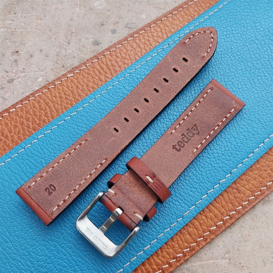 20mm Fleurus France Gold Brown Leather Watch Strap