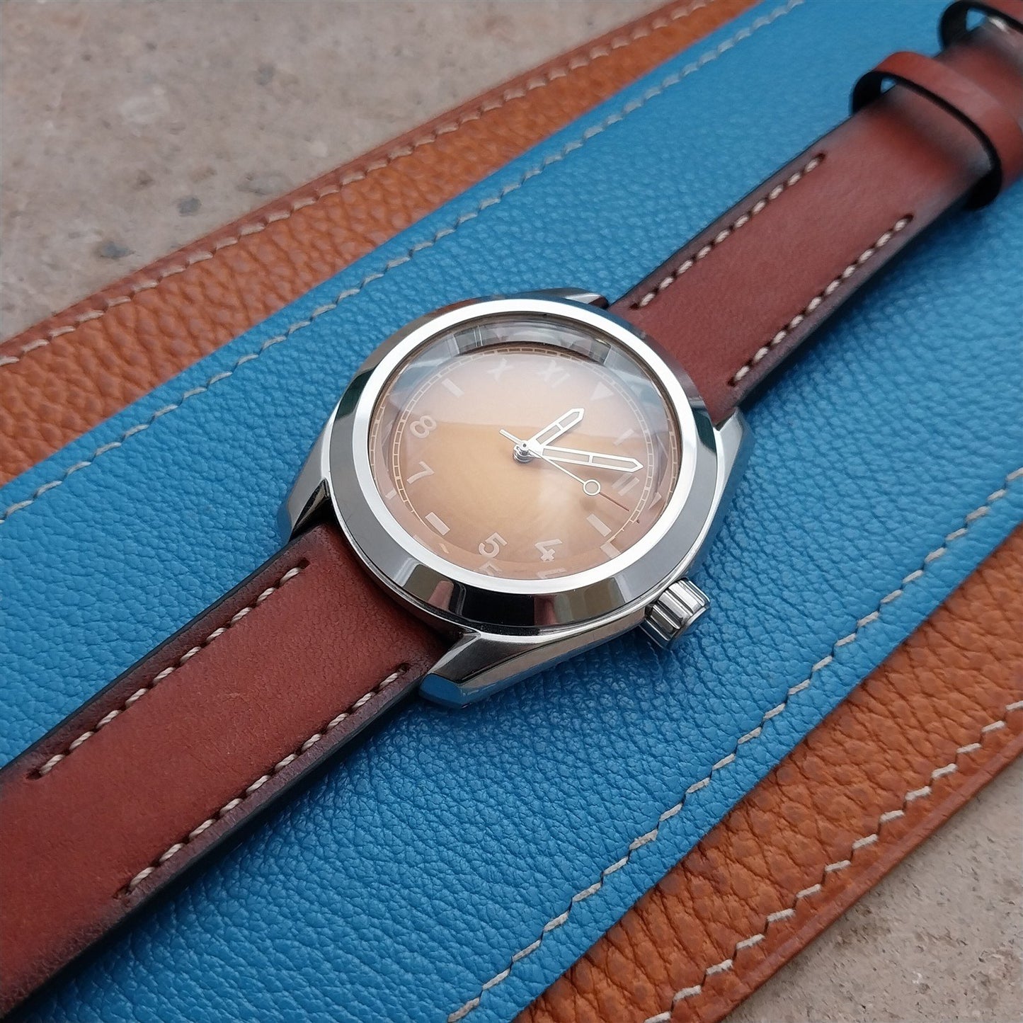 20mm Fleurus France Gold Brown Leather Watch Strap