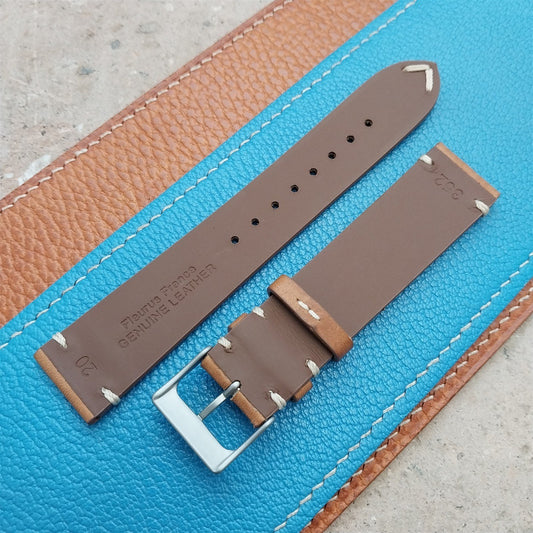 20mm Fleurus France Tan Leather 2-Stitch Vintage Style Watch Strap