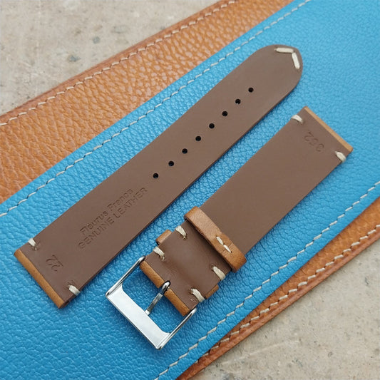 22mm Fleurus France Tan Leather 2-Stitch Vintage Style Watch Strap