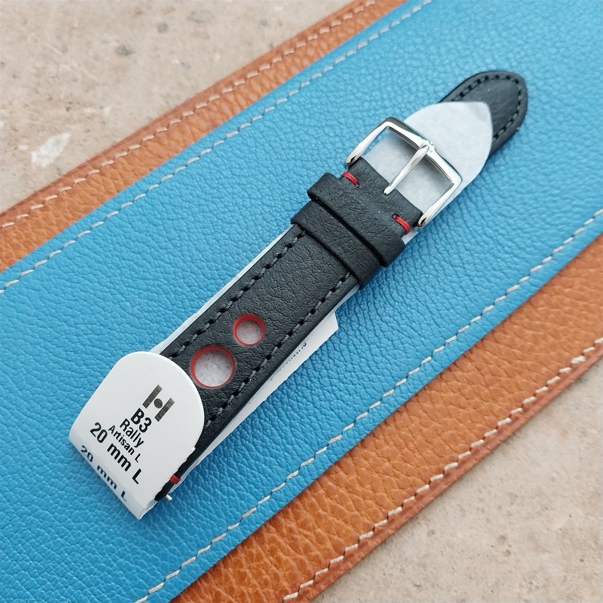 20mm Hirsch Rally Black & Red Buffalo Leather Unused 20/18 Watch Strap