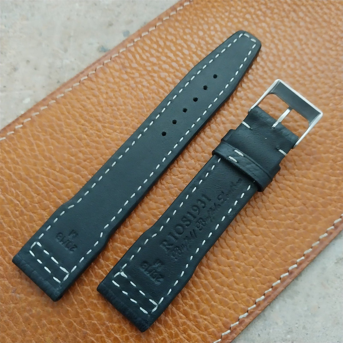 20mm Black Rios Typhoon Buffalo Leather Aviator Pilot Watch Strap
