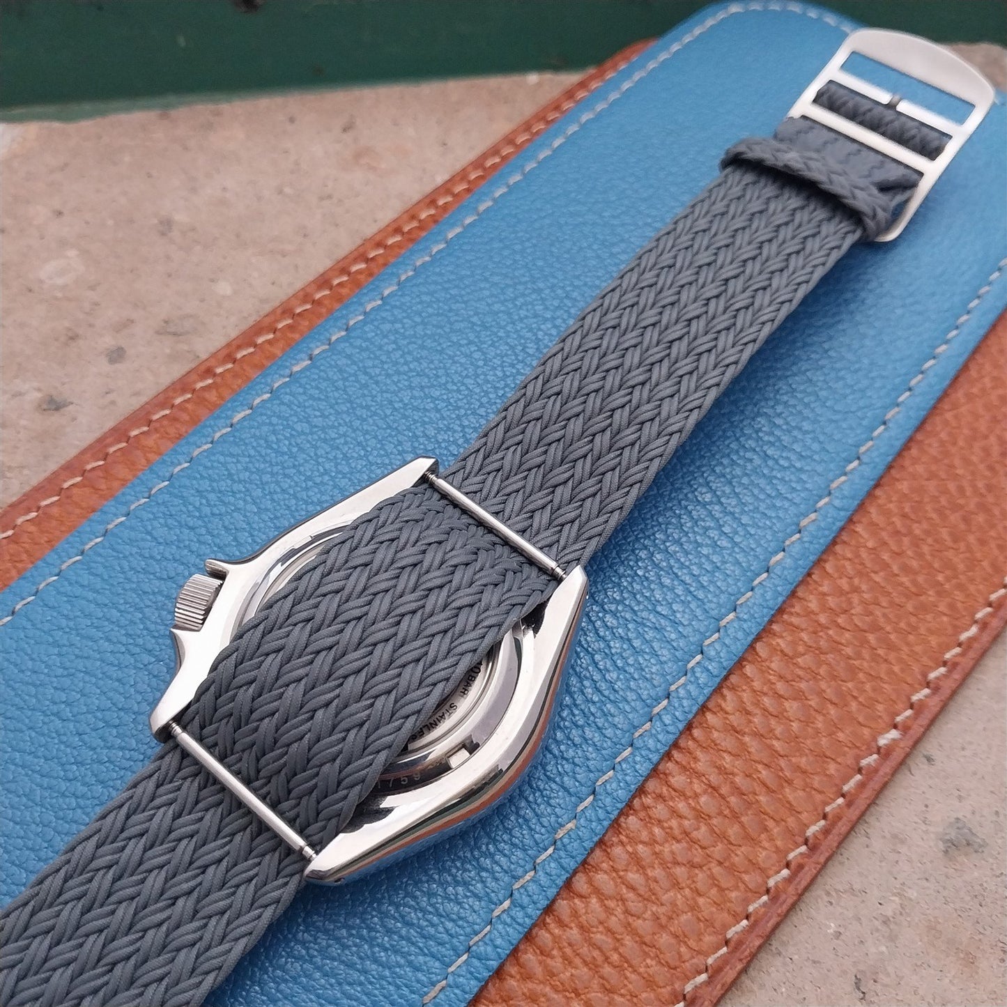 22mm Eulit Atlantic Gray Braided Perlon Single Pass Field Watch Strap