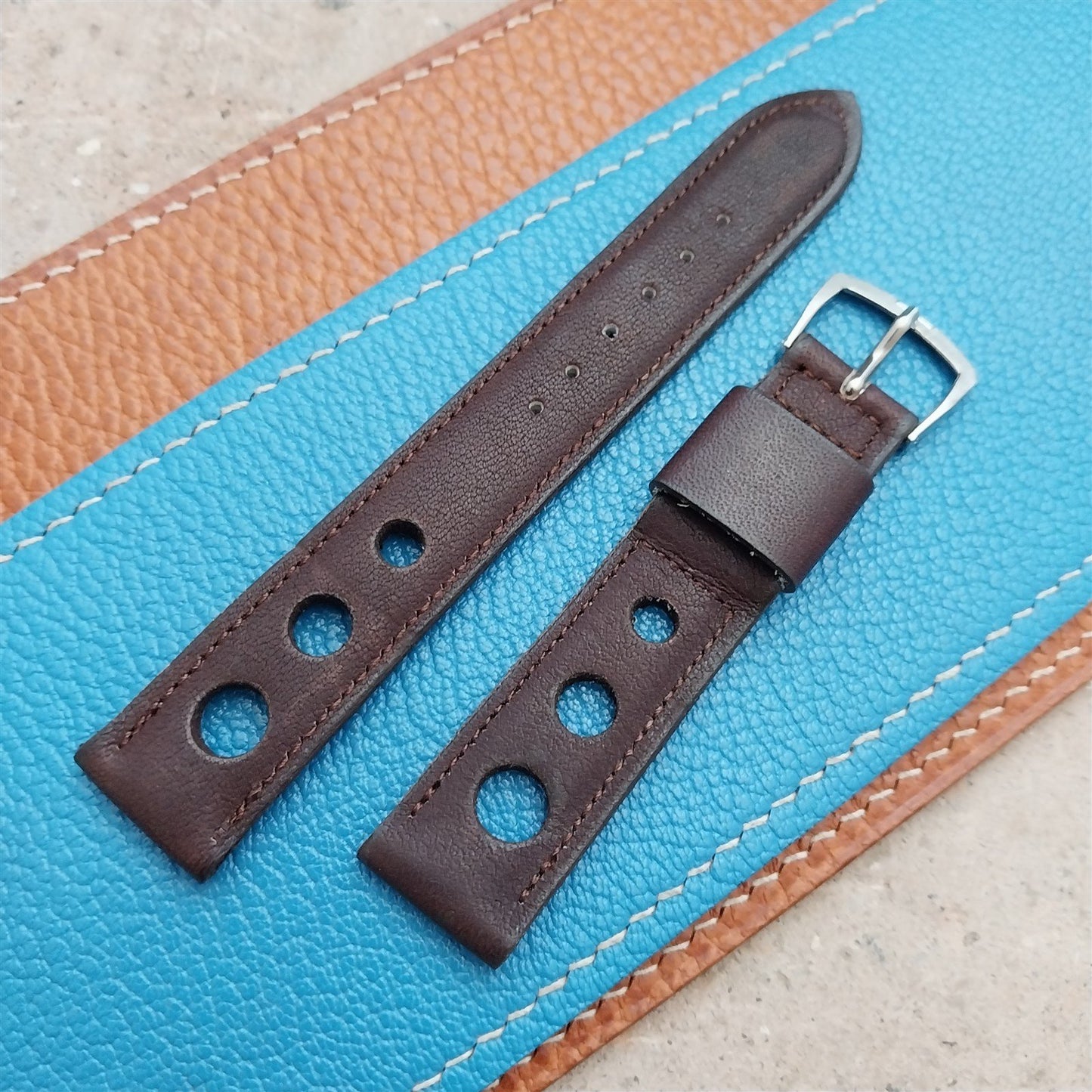 17.2mm GT Rally GT Brown Leather Kalbe NOS 1970s Vintage Watch Strap