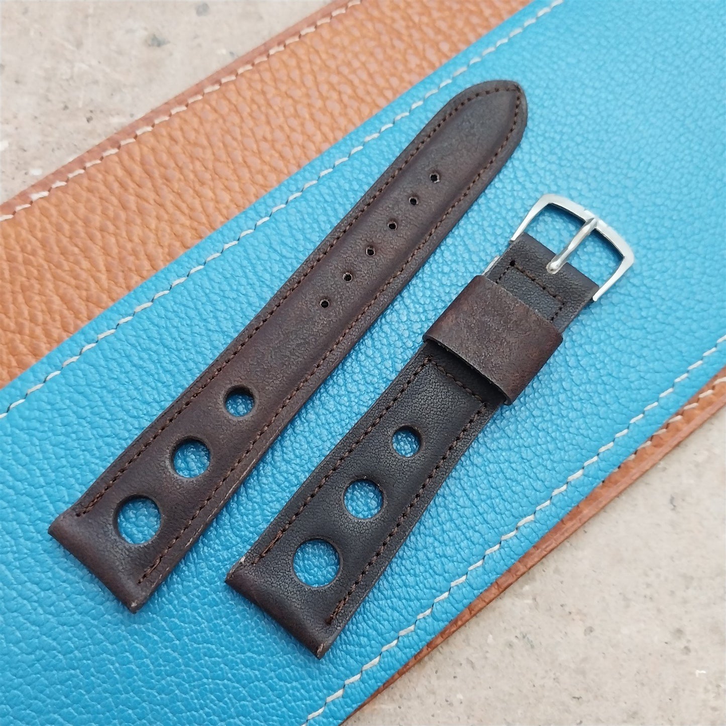 19mm GT Rally GT Brown Leather Kalbe NOS 1970s Vintage Watch Strap