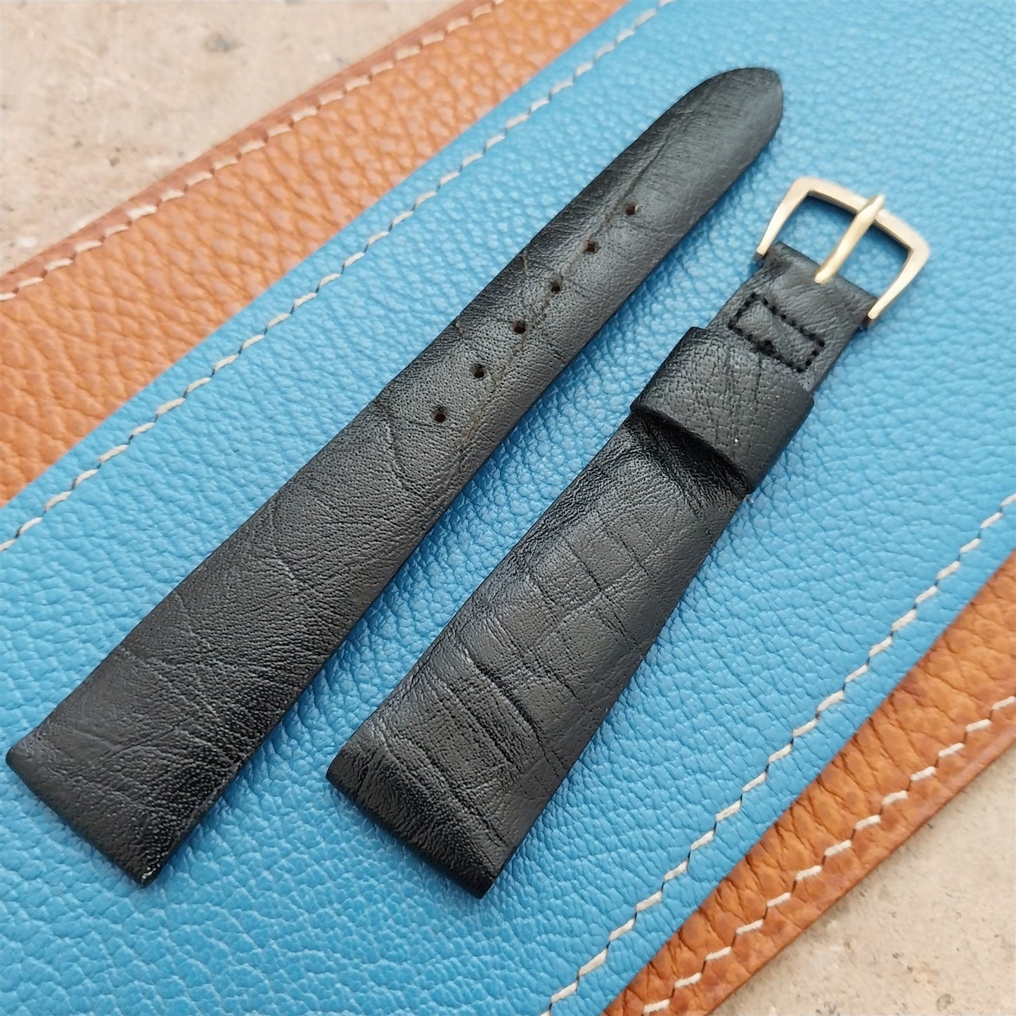 18mm Kalbe Buffalo Tapered Black Leather 1970s Vintage Watch Strap