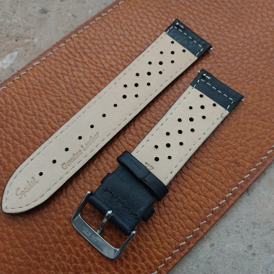 22mm Speidel Driving Strap Perforated Black Leather Watch Strap