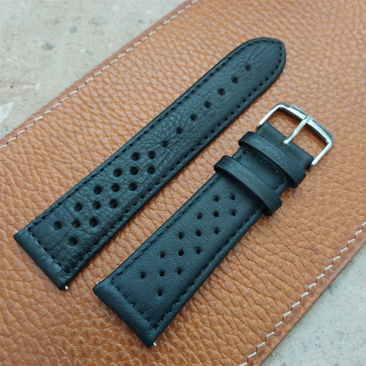 22mm Speidel Driving Strap Perforated Black Leather Watch Strap