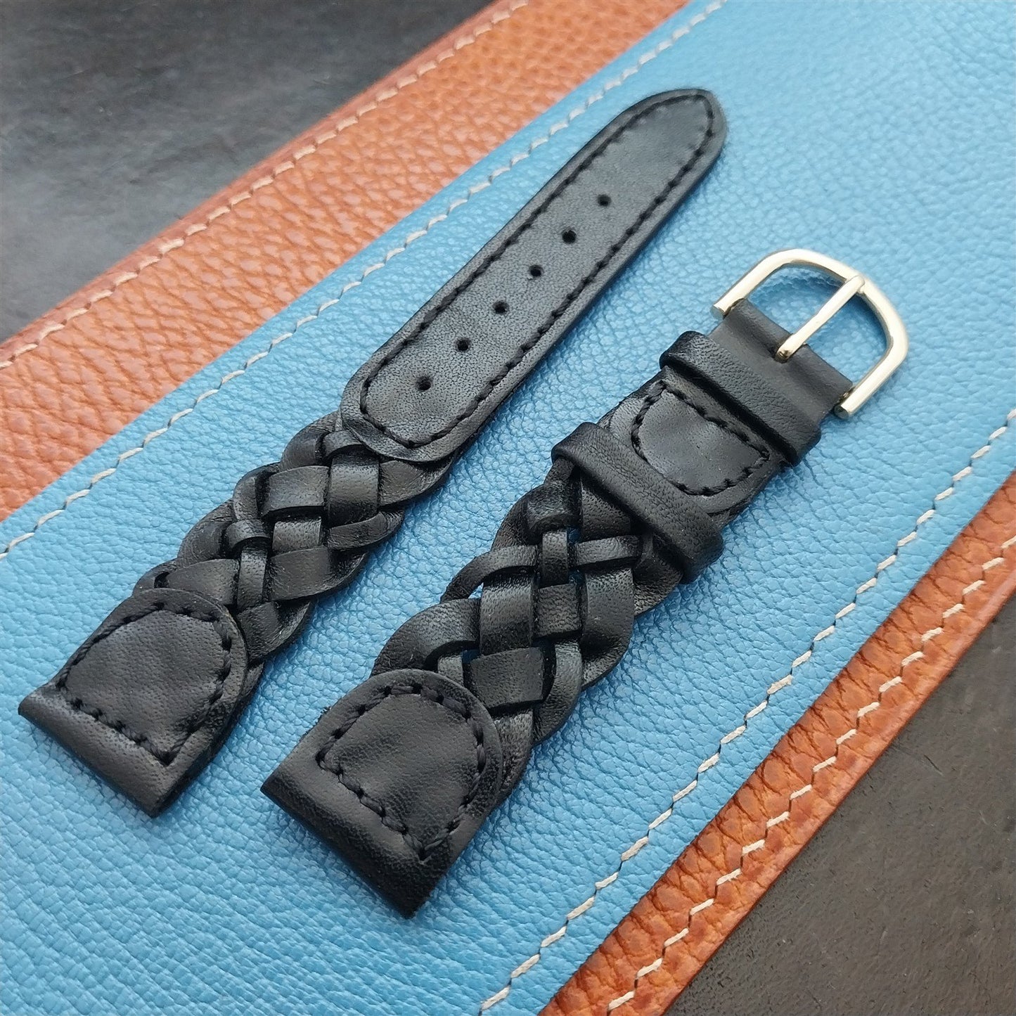 18mm Hirsch Black Braided Leather Unused Watch Strap