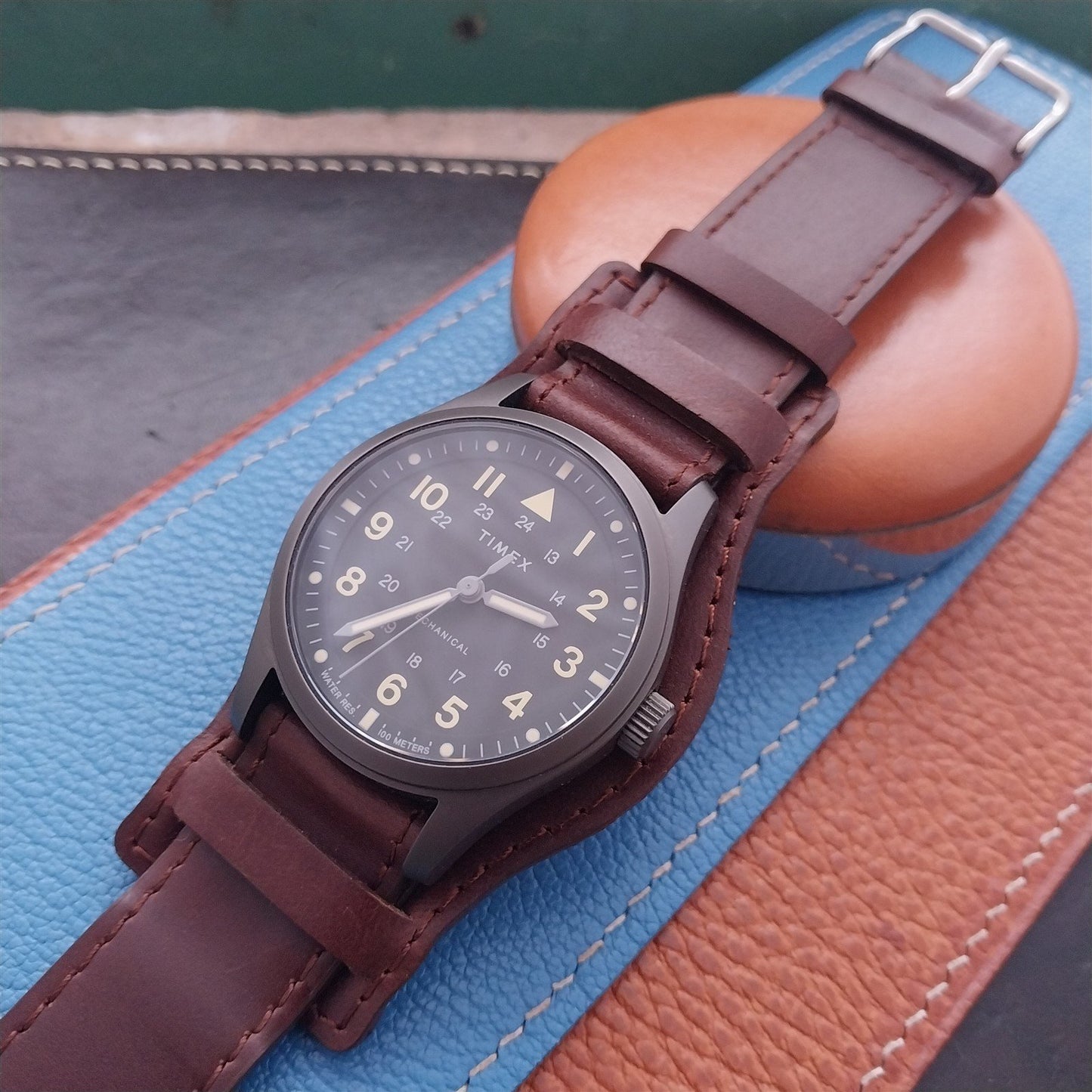 20mm Brown Leather Bund Aviator Pilot Watch Strap