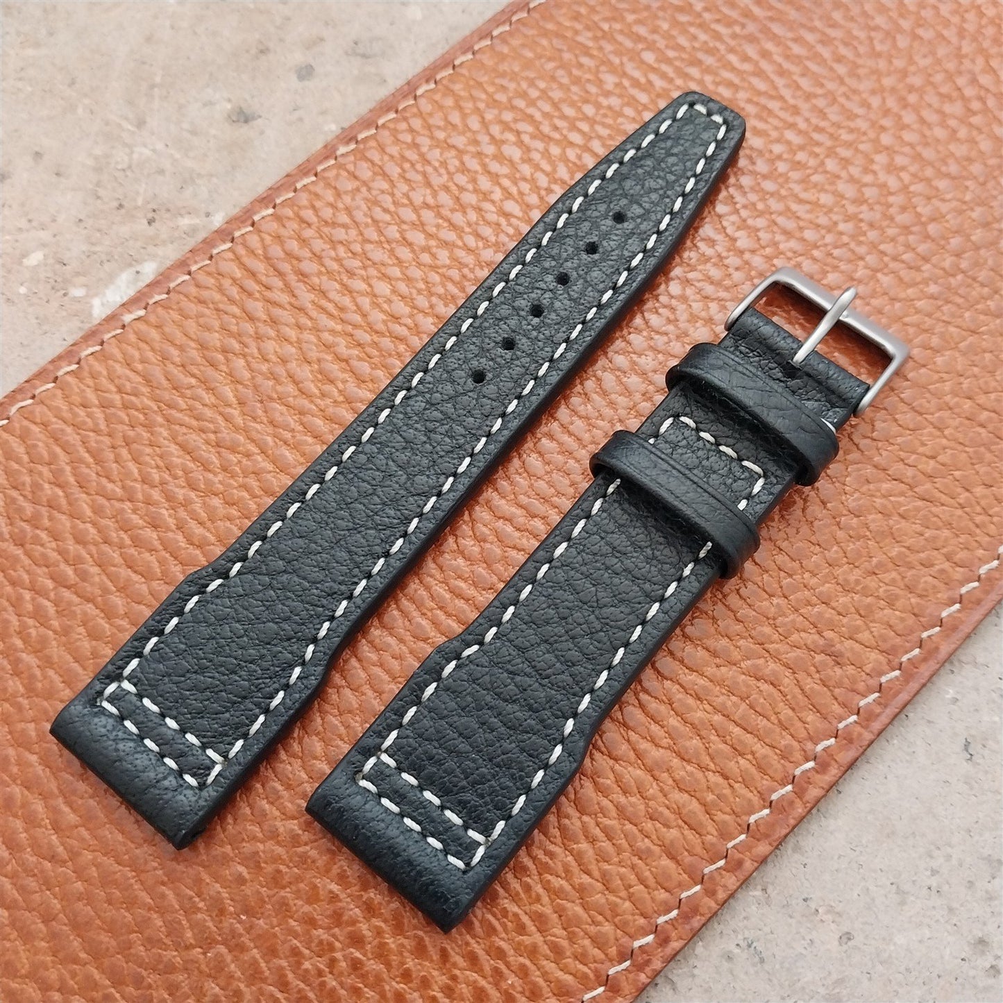 21mm Black Rios Typhoon Buffalo Leather Aviator Pilot Watch Strap