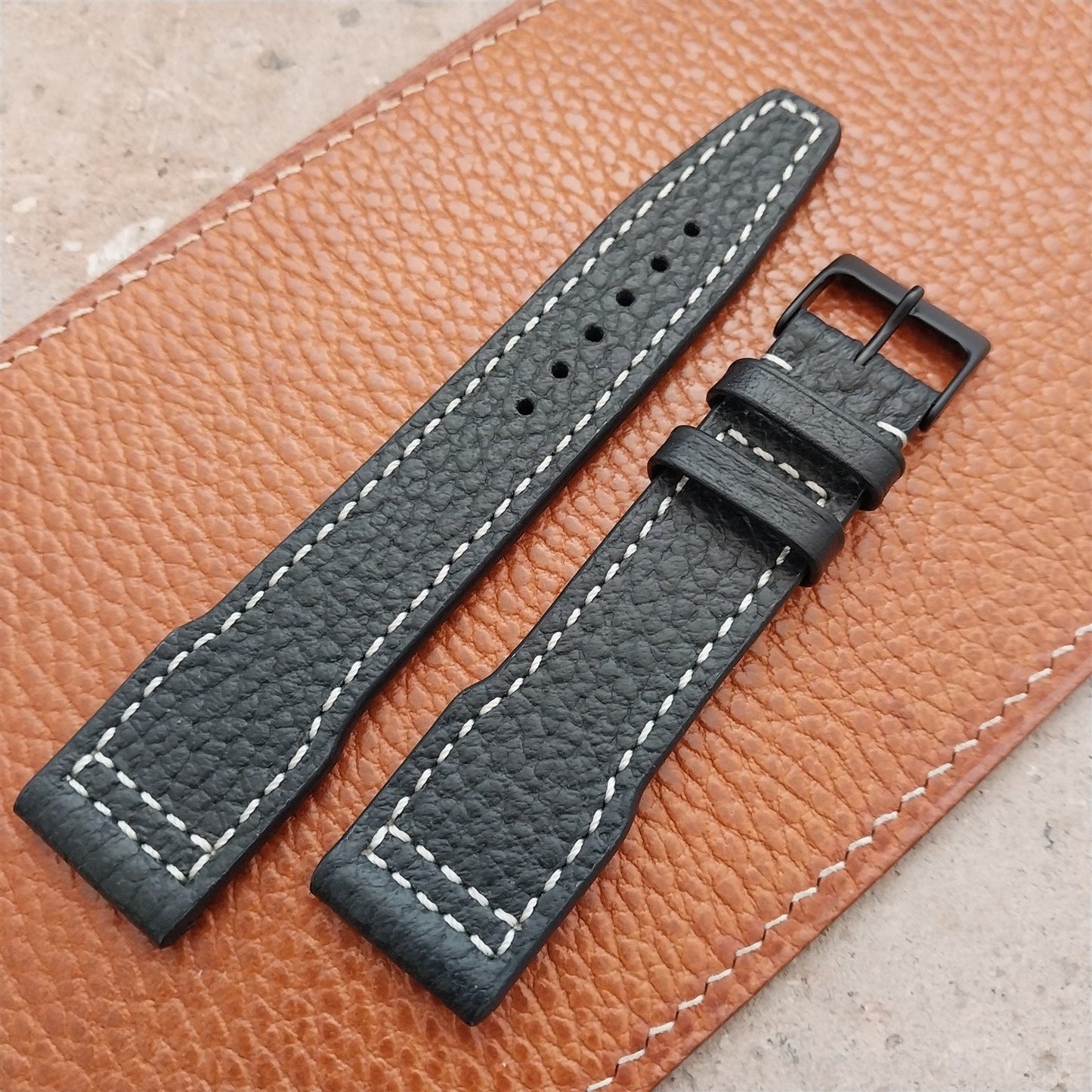 21mm Black Rios Typhoon Buffalo Leather Aviator Pilot Watch Strap