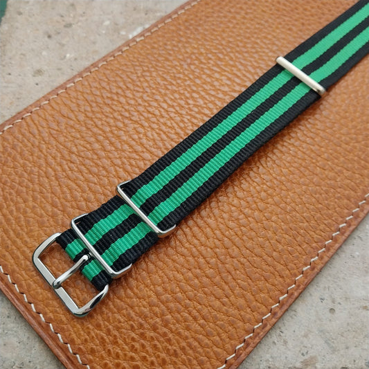20mm Black & Green Striped Nylon Single Pass Watch Strap