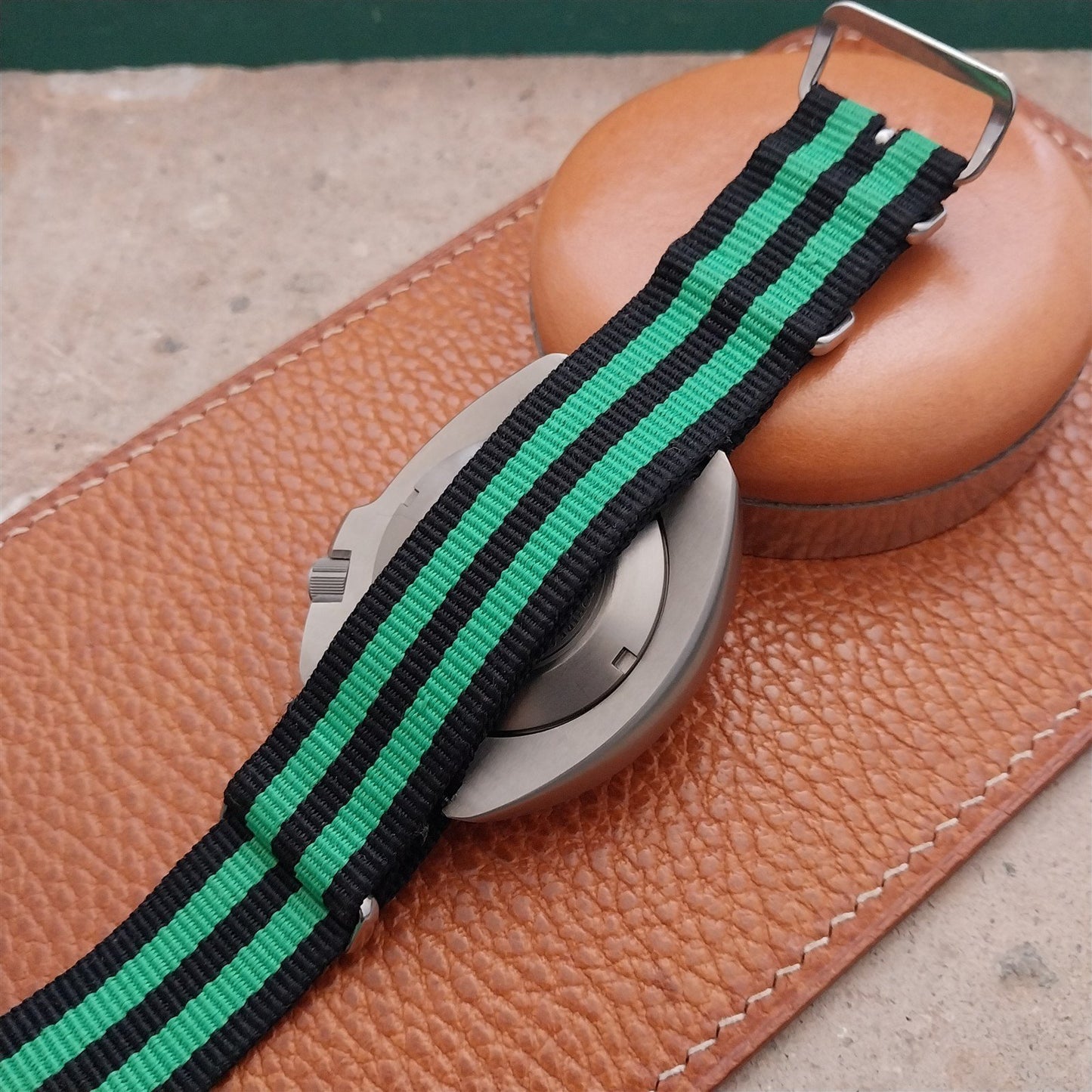 20mm Black & Green Striped Nylon Single Pass Watch Strap