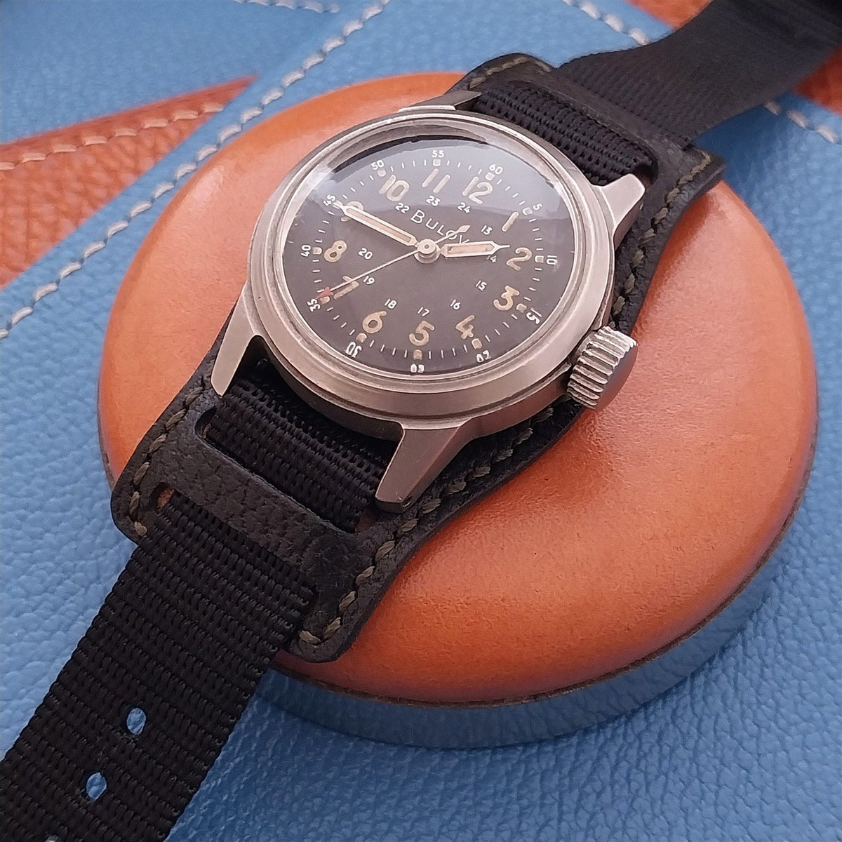 Vintage Style Leather Bund Pad & 16mm Maratac Nylon Watch Strap