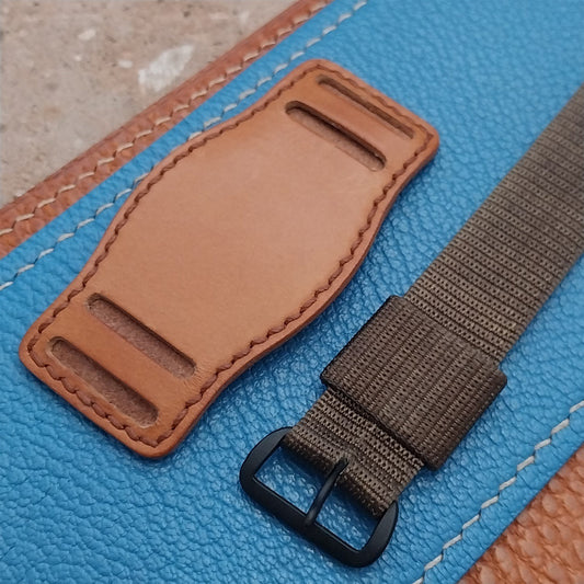 Vintage Style Leather Slip-Thru Pad & 16mm NOS USGI Nylon Watch Strap