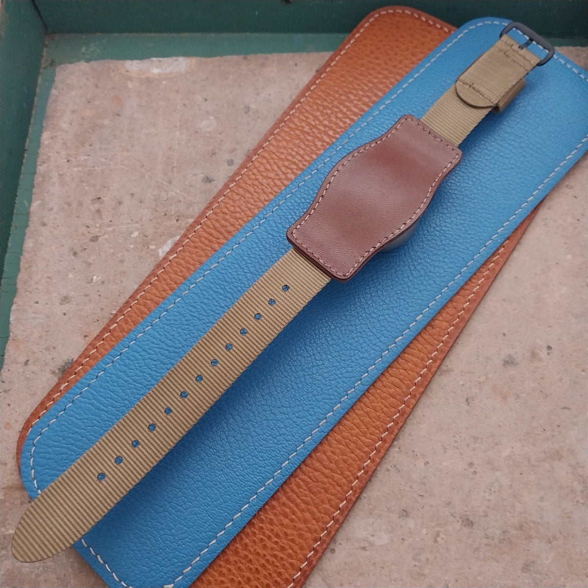 Vintage Style Leather Bund Pad & 18mm Maratac Nylon Watch Strap