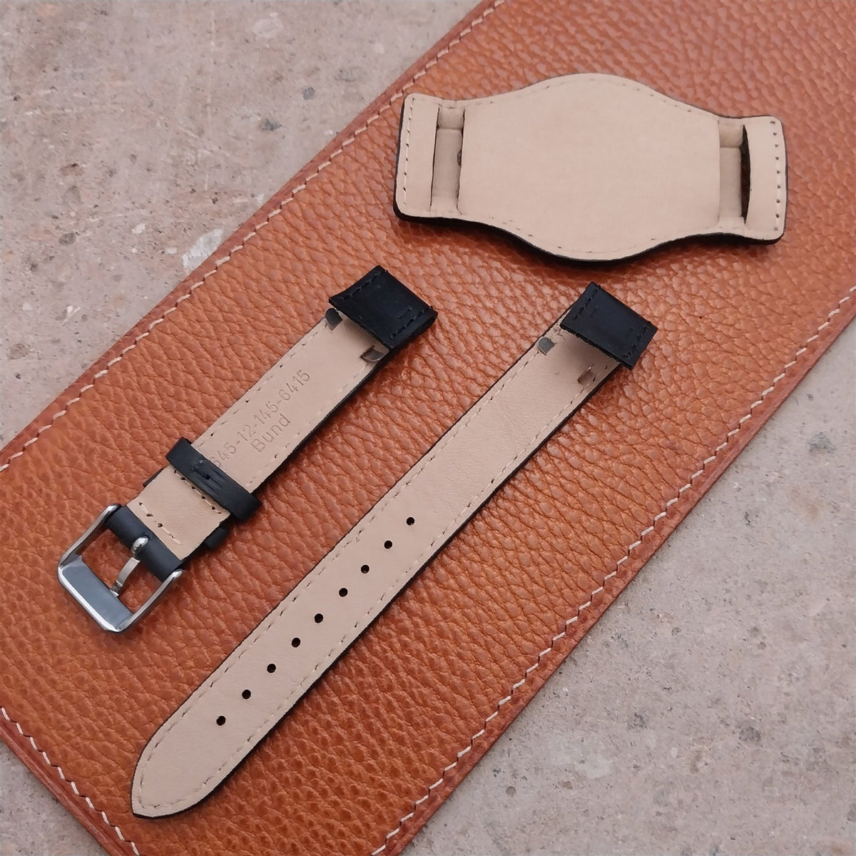 18mm Black Leather Bund Aviator Pilot Watch Strap