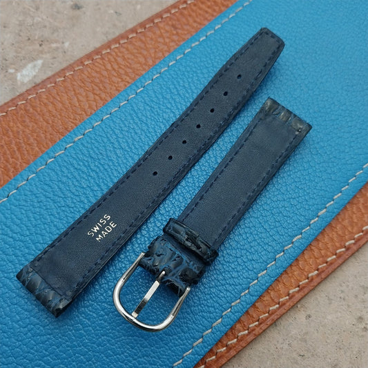 16mm Swiss Black & Blue Gator Grain Leather Unused Vintage Watch Strap
