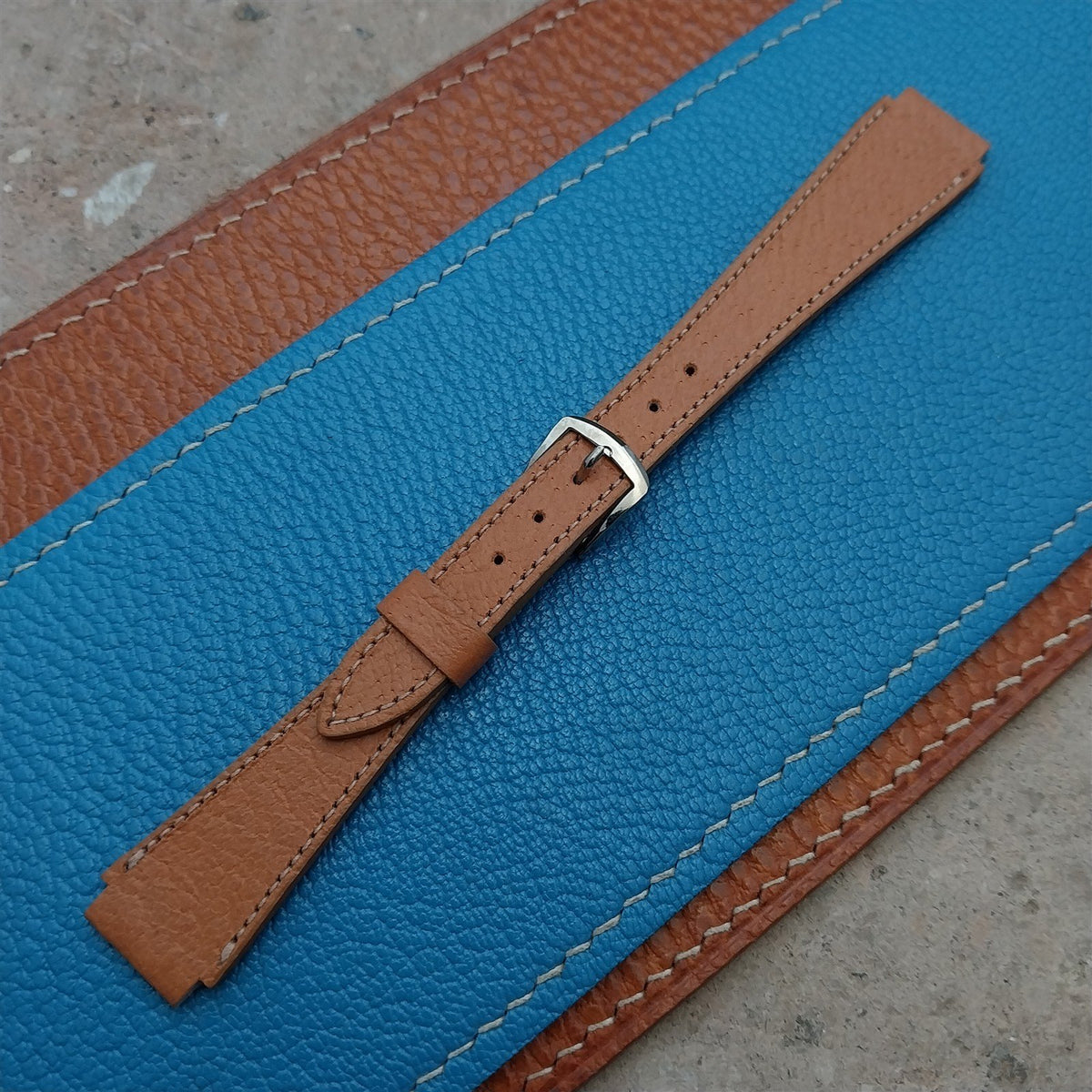 13mm Flared End Brown Pigskin Leather Watch Strap