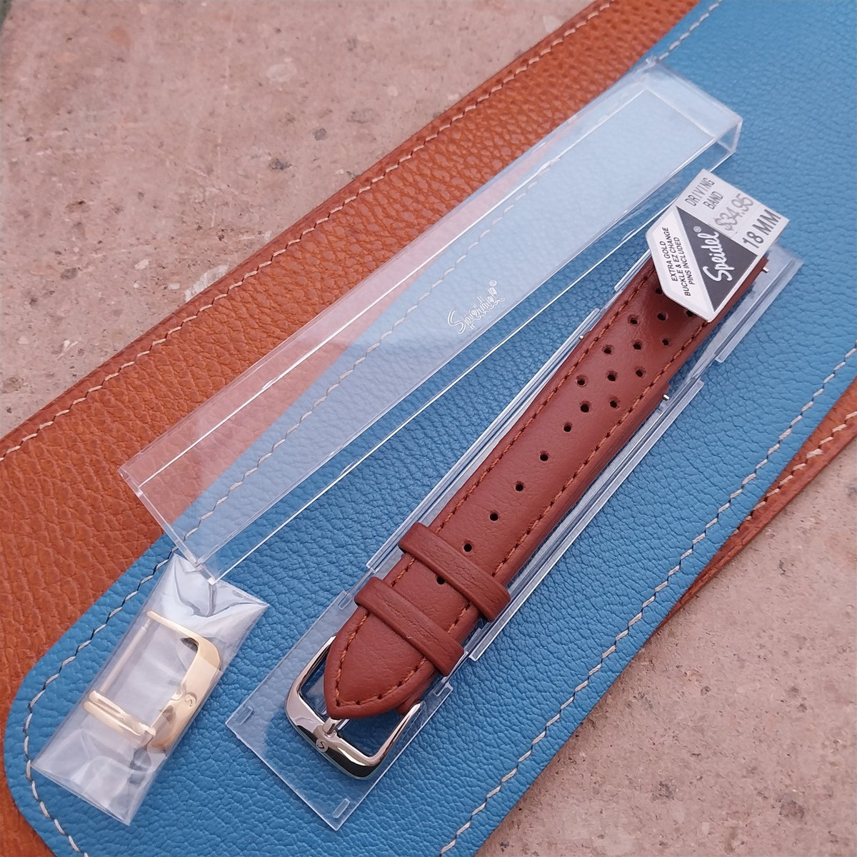 18mm Speidel Driving Strap Perforated Honey Brown Leather Watch Strap