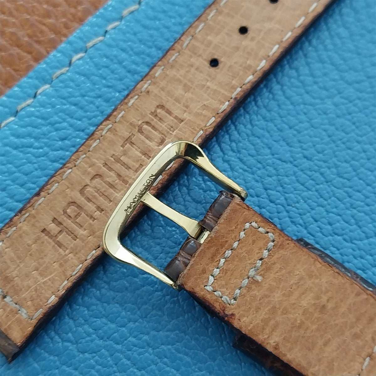 14mm Hamilton Alligator Vintage Watch Strap & Gold Filled Logo Buckle