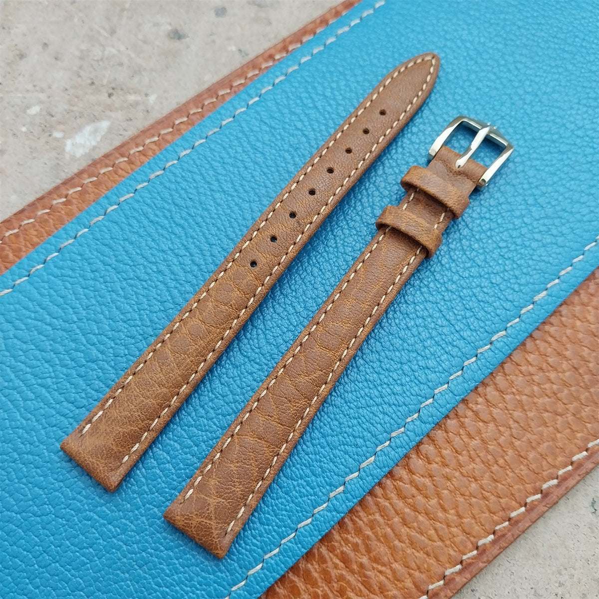 12mm Hirsch Ladies Long Camel Grain Tan Leather Watch Band