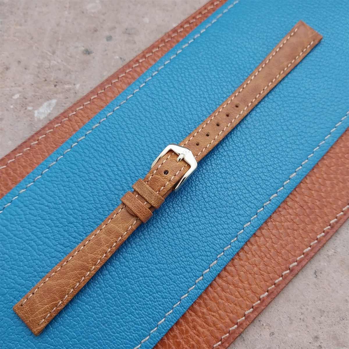 12mm Hirsch Ladies Long Camel Grain Tan Leather Watch Band