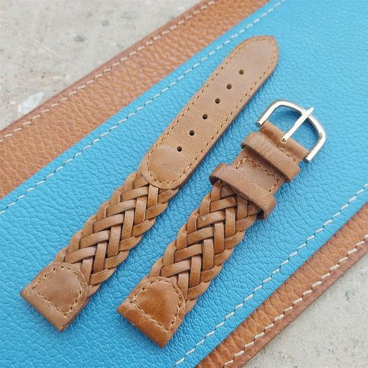16mm Hirsch Braided Brown Leather Watch Strap