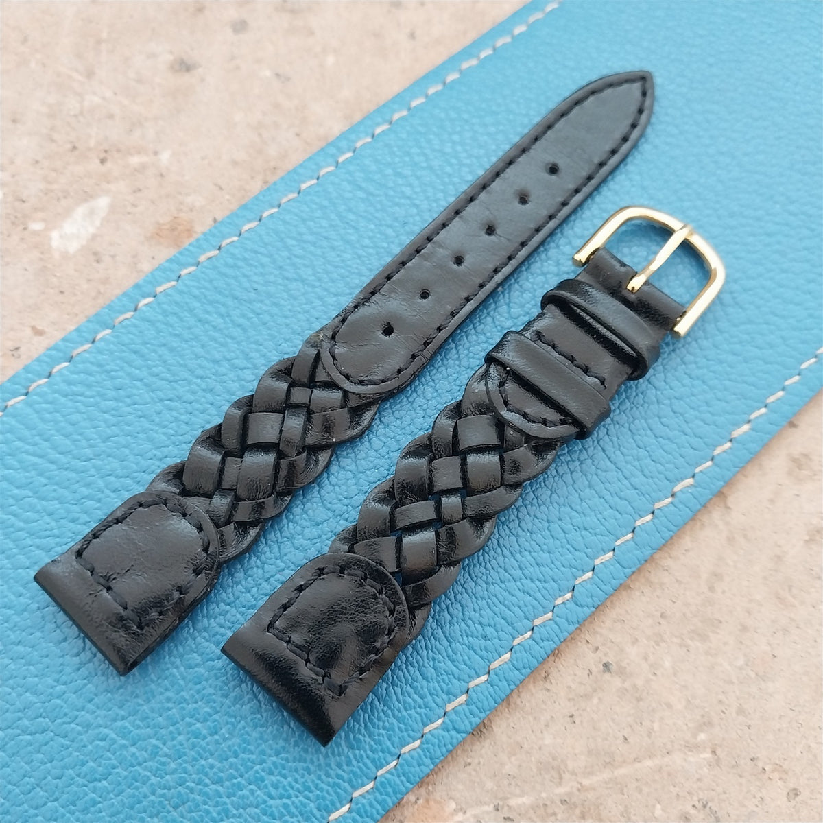 16mm Hirsch Black Braided Leather nos Unused Vintage Watch Strap