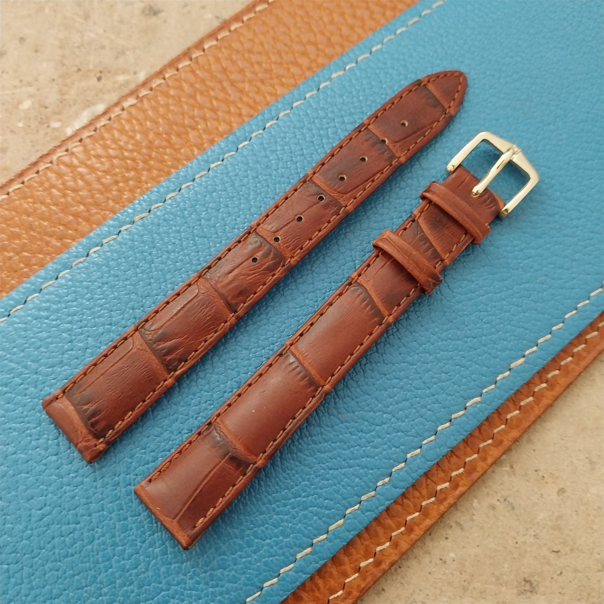 14mm Ladies Hirsch Duke Brown Long Alligator Grain Leather Watch Strap
