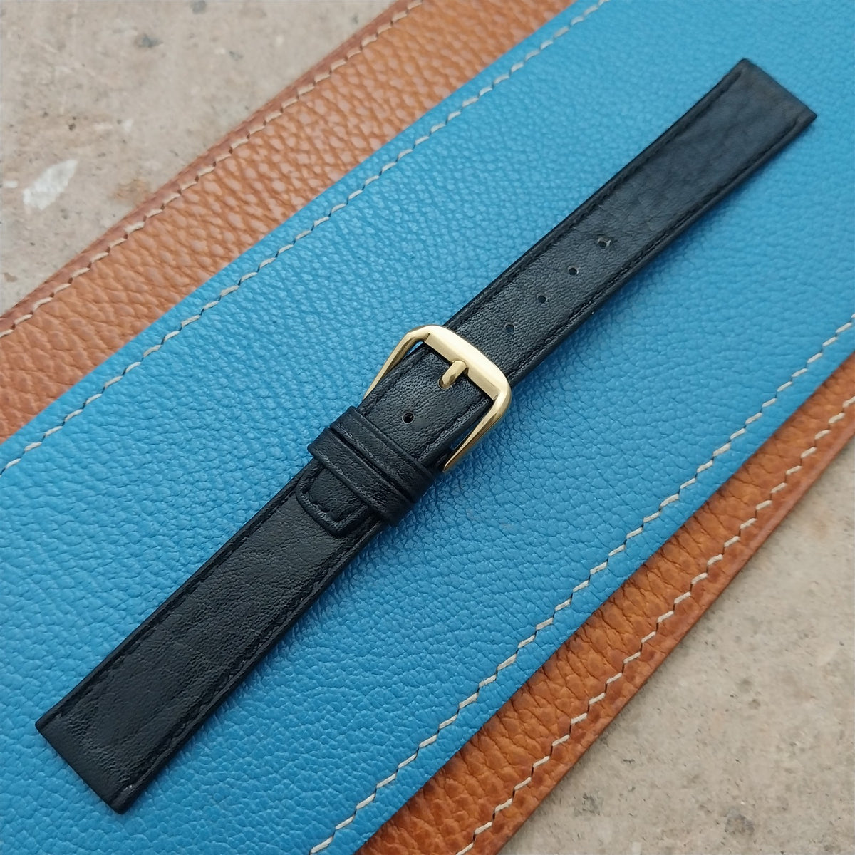 16mm Swiss Black Tapered Leather Watch Strap & YG Buckle