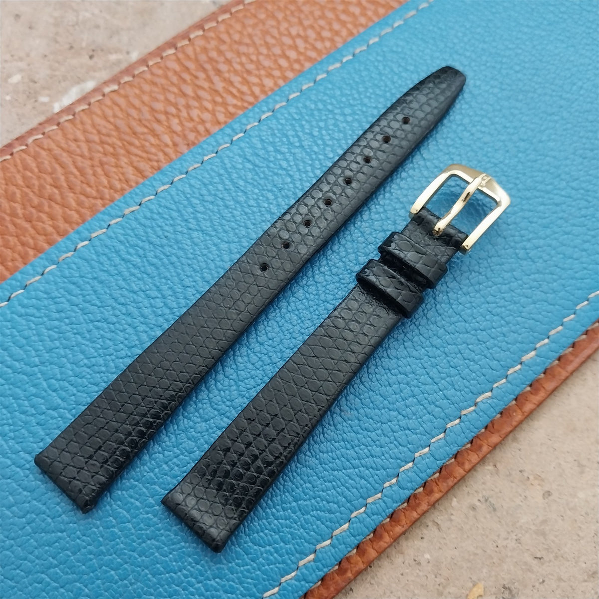 12mm Ladies Hirsch Black Lizard Look Leather Watch Strap