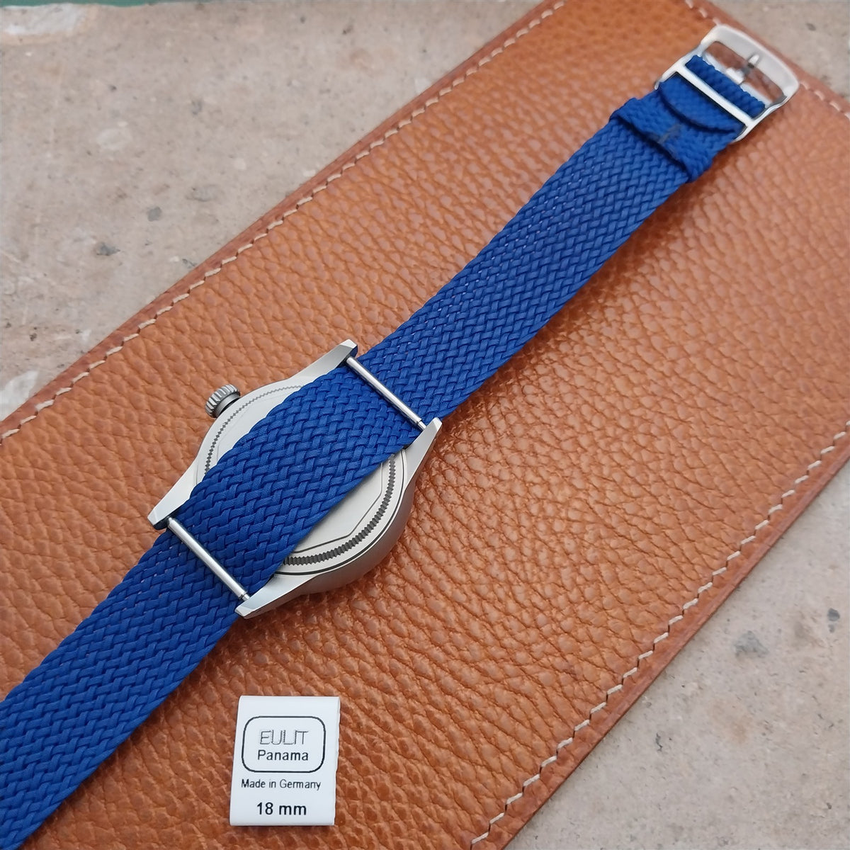 Blue 18mm EULIT Panama Braided Perlon Single Pass Field Watch Strap
